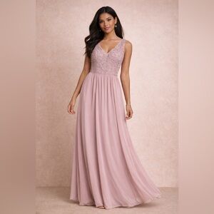 Morilee Madeline Gardner Mauve Beaded Chiffon Formal Maxi Dress Bridesmaid Gown
